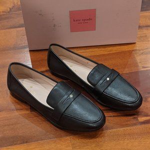 KATE SPADE CARA SMOOTH LEATHER LOAFER - BLACK + GOLD SPADE + DUST BAG NWT 💖